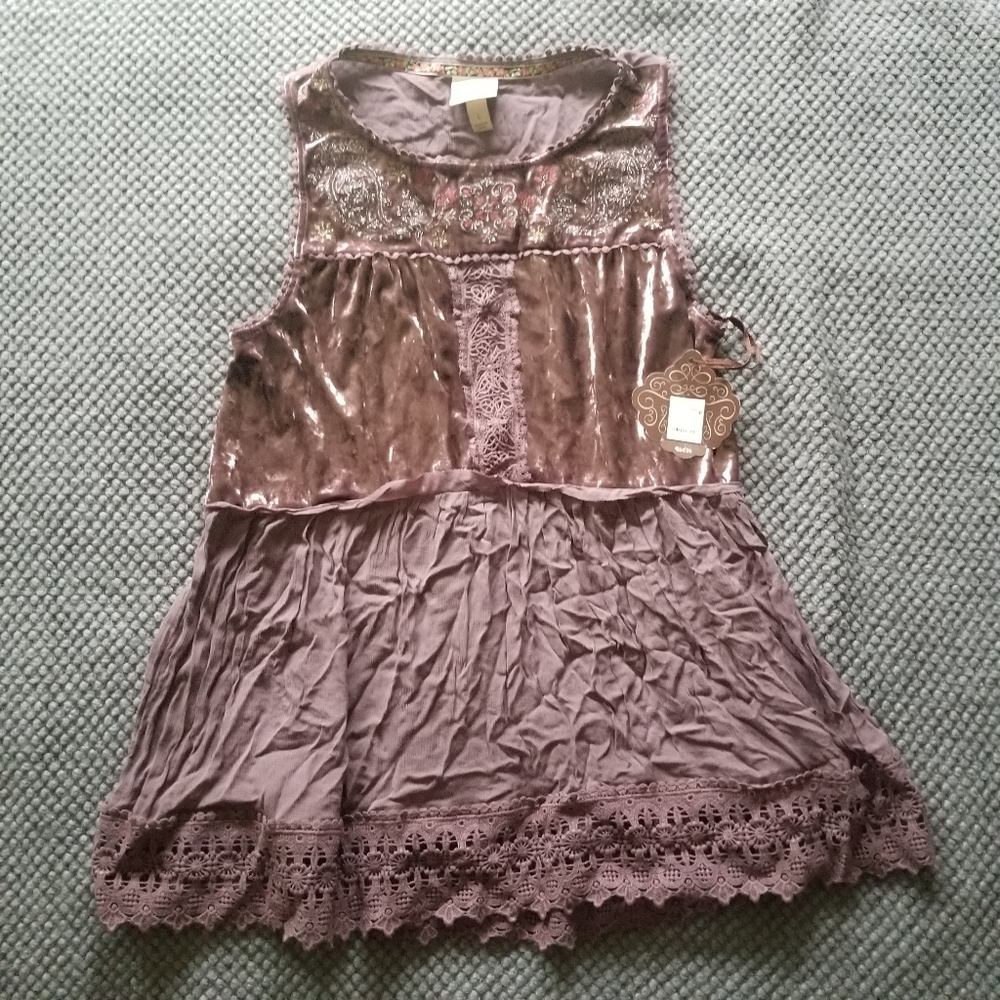 Large Knox Rose Purple Tank Blouse Boho Crochet